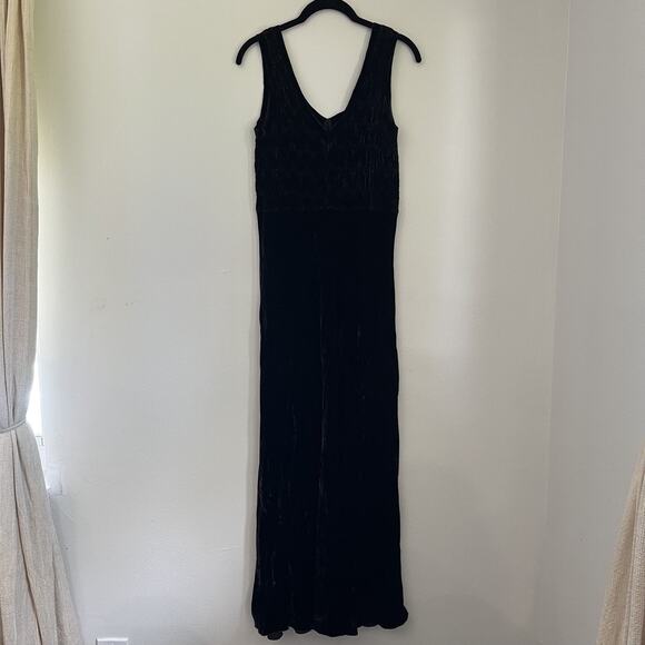 VTG 90s Beth Schaeffer Chocolate Brown Crushed Velvet Maxi Dress Size S - Picture 5 of 9